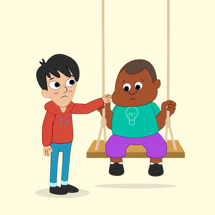 Illustration representing Social & Emotional Development featuring two smiling children holding hands beneath a yellow smiley face and a red heart.
